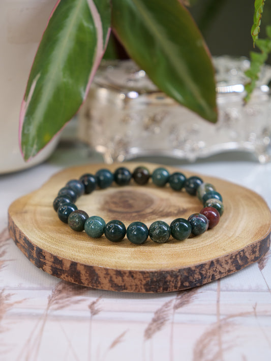 Indian Bloodstone 8mm Beaded Natural Gemstone Elastic Bracelet, Genuine Top Grade Gift Jewelry, Men Women Fashion Crystal Energy Jewellery