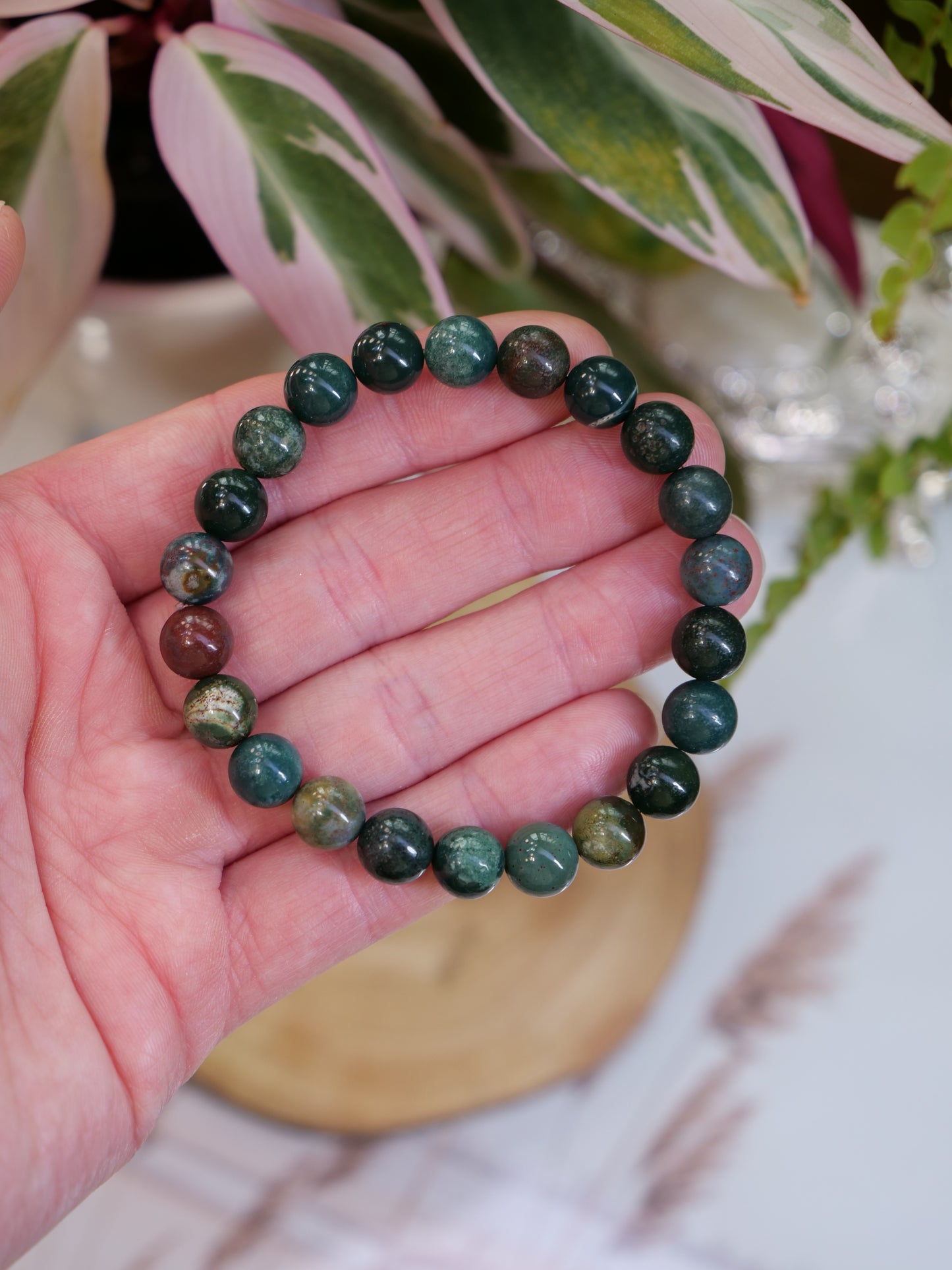 African Bloodstone 8mm Beaded Natural Gemstone Elastic Bracelet, Genuine Top Grade Gift Jewelry, Men Women Fashion Crystal Energy Jewellery