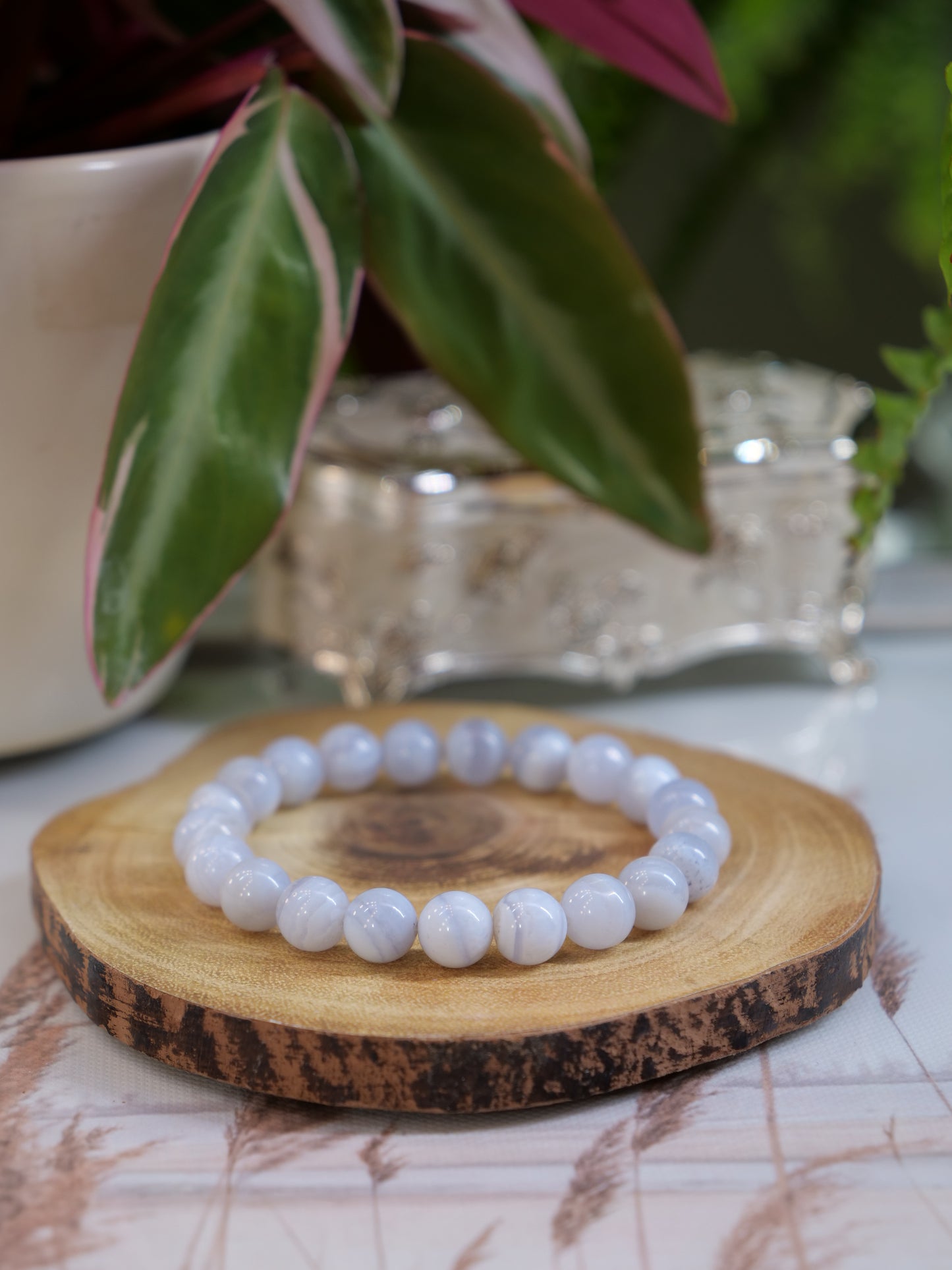 Blue Lace Agate 8mm Beaded Natural Gemstone Elastic Bracelet, Genuine Top Grade Gift Jewelry, Men Women Fashion Crystal Energy Jewellery