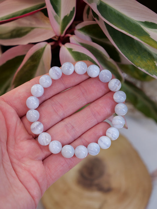 Blue Lace Agate 8mm Beaded Natural Gemstone Elastic Bracelet, Genuine Top Grade Gift Jewelry, Men Women Fashion Crystal Energy Jewellery