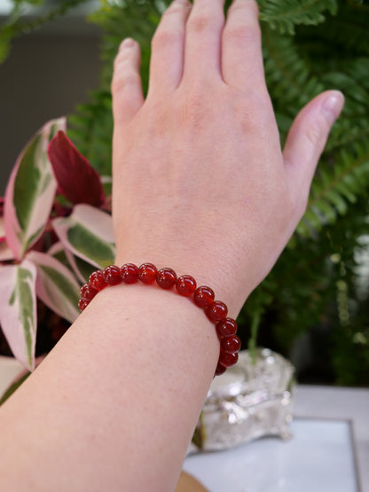 Red Carnelian 8mm Beaded Natural Gemstone Elastic Bracelet, Genuine Top Grade Gift Jewelry, Men Women Fashion Crystal Energy Jewellery