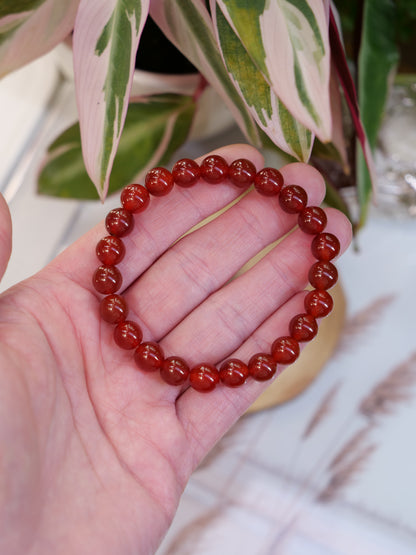 Red Carnelian 8mm Beaded Natural Gemstone Elastic Bracelet, Genuine Top Grade Gift Jewelry, Men Women Fashion Crystal Energy Jewellery