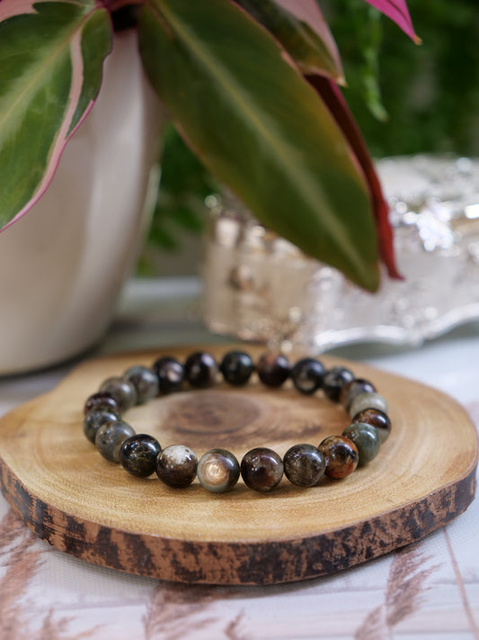 Biotite 8mm Beaded Natural Gemstone Elastic Bracelet, Genuine Top Grade Gift Jewelry, Men Women Fashion Crystal Energy Jewellery