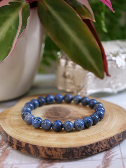 Dumortierite 8mm Beaded Natural Gemstone Elastic Bracelet, Genuine Top Grade Gift Jewelry, Men Women Fashion Crystal Energy Jewellery