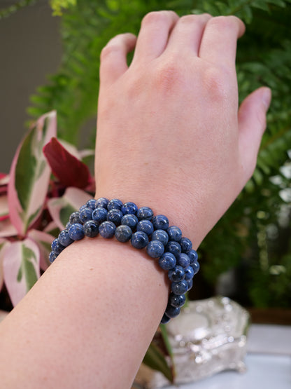 Dumortierite 8mm Beaded Natural Gemstone Elastic Bracelet, Genuine Top Grade Gift Jewelry, Men Women Fashion Crystal Energy Jewellery