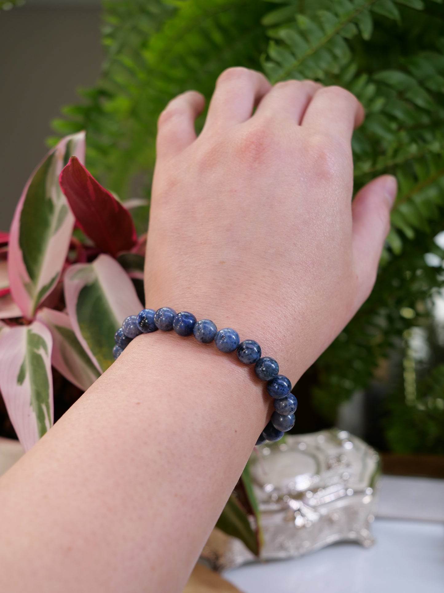 Dumortierite 8mm Beaded Natural Gemstone Elastic Bracelet, Genuine Top Grade Gift Jewelry, Men Women Fashion Crystal Energy Jewellery