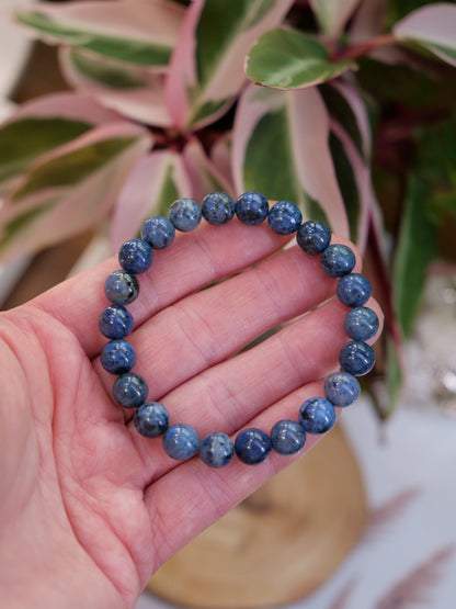 Dumortierite 8mm Beaded Natural Gemstone Elastic Bracelet, Genuine Top Grade Gift Jewelry, Men Women Fashion Crystal Energy Jewellery