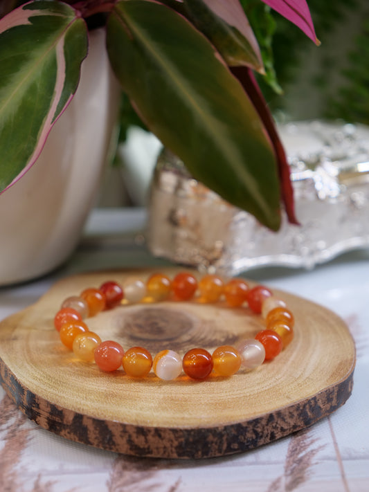 Orange Carnelian 8mm Beaded Natural Gemstone Elastic Bracelet, Genuine Top Grade Gift Jewelry, Men Women Fashion Crystal Energy Jewellery