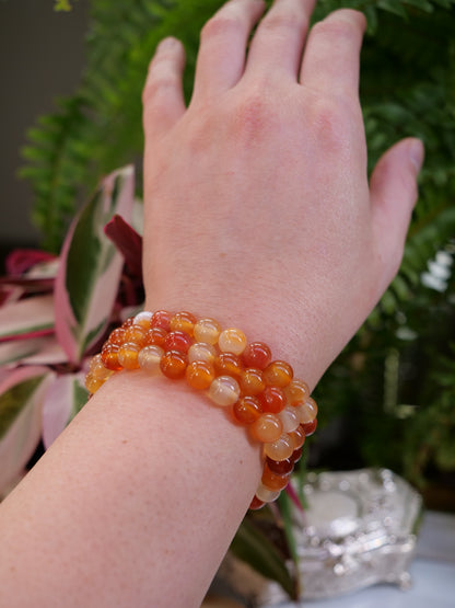 Orange Carnelian 8mm Beaded Natural Gemstone Elastic Bracelet, Genuine Top Grade Gift Jewelry, Men Women Fashion Crystal Energy Jewellery