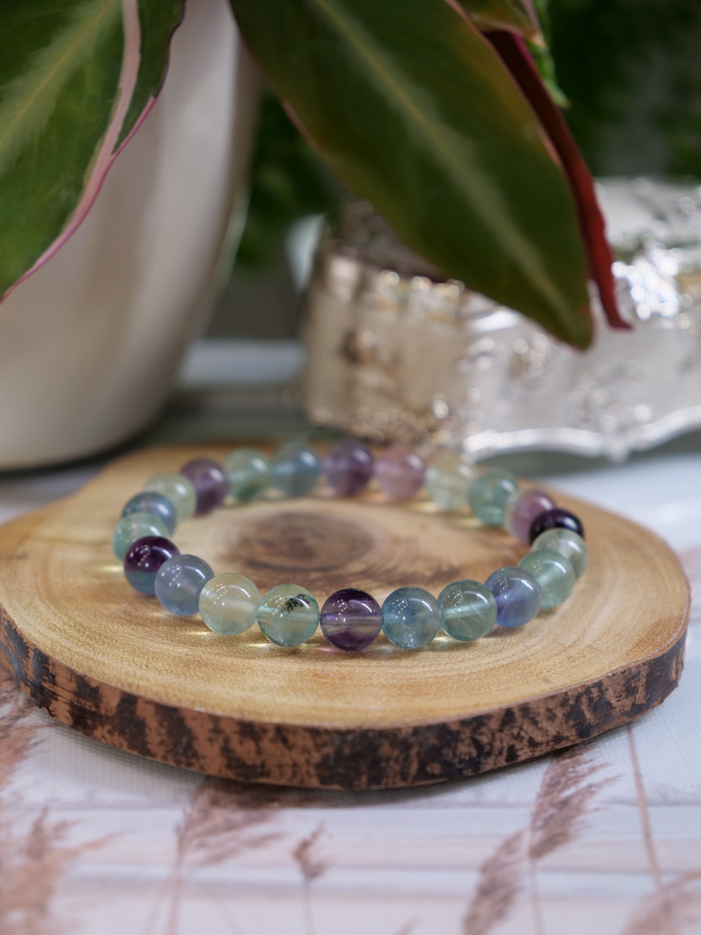 Multicolour Fluorite 8mm Beaded Natural Gemstone Elastic Bracelet, Genuine Top Grade Gift Jewelry, Men Women Fashion Crystal Energy Jewellery