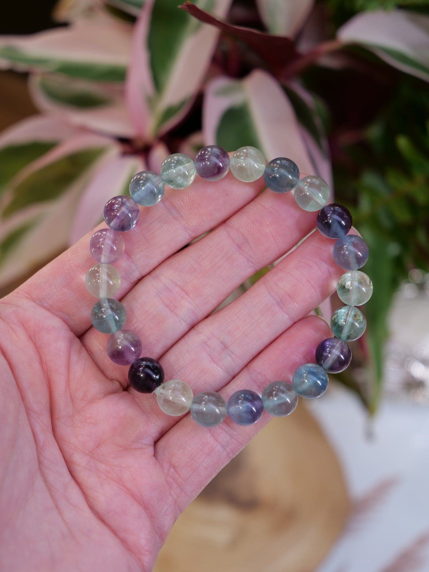 Multicolour Fluorite 8mm Beaded Natural Gemstone Elastic Bracelet, Genuine Top Grade Gift Jewelry, Men Women Fashion Crystal Energy Jewellery