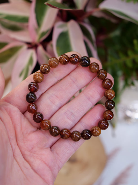 Spessartine Garnet 8mm Beaded Natural Gemstone Elastic Bracelet, Genuine Top Grade Gift Jewelry, Men Women Fashion Crystal Energy Jewellery