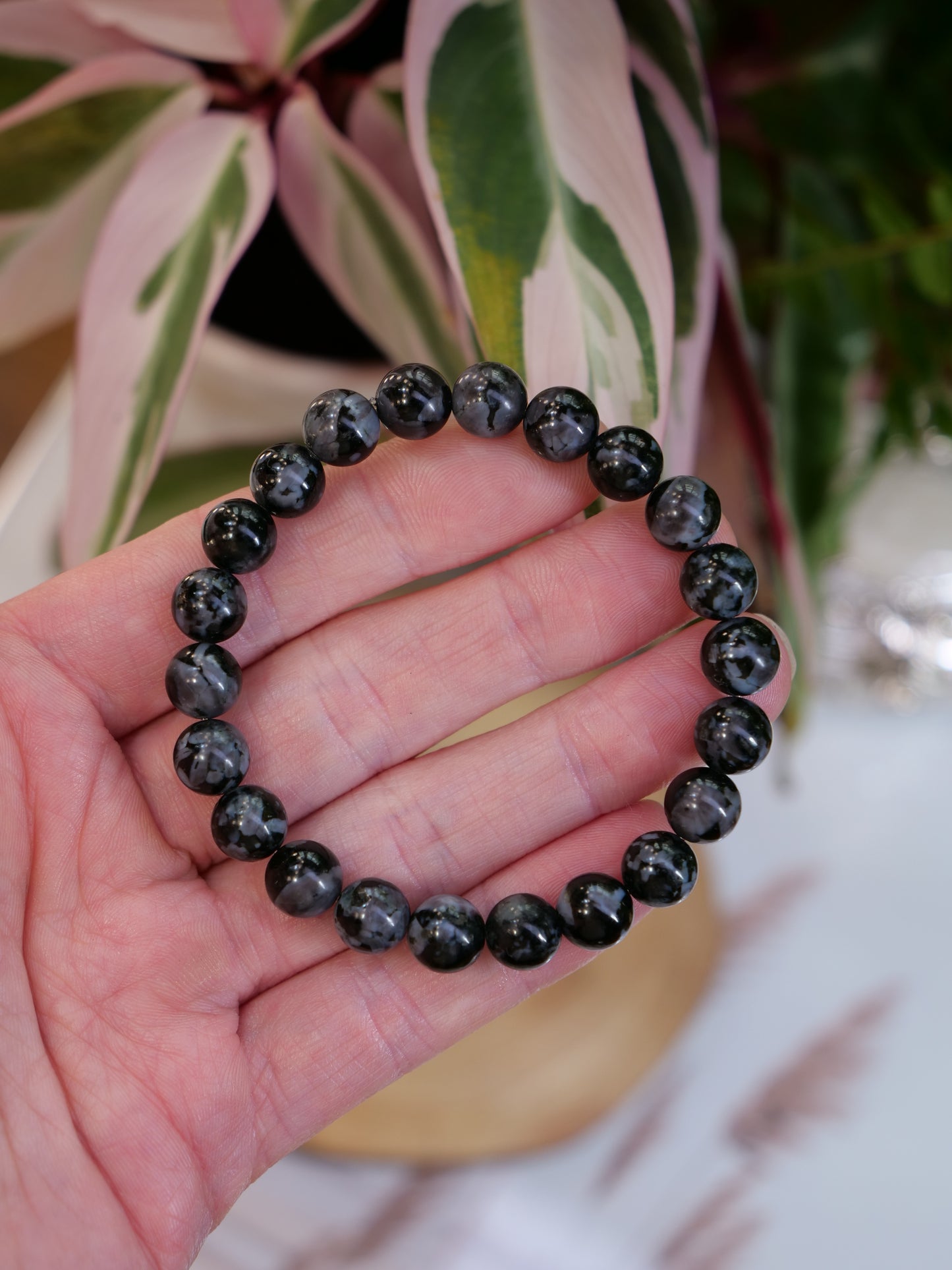 Indigo Gabbro 8mm Beaded Natural Gemstone Elastic Bracelet, Genuine Top Grade Gift Jewelry, Men Women Fashion Crystal Energy Jewellery