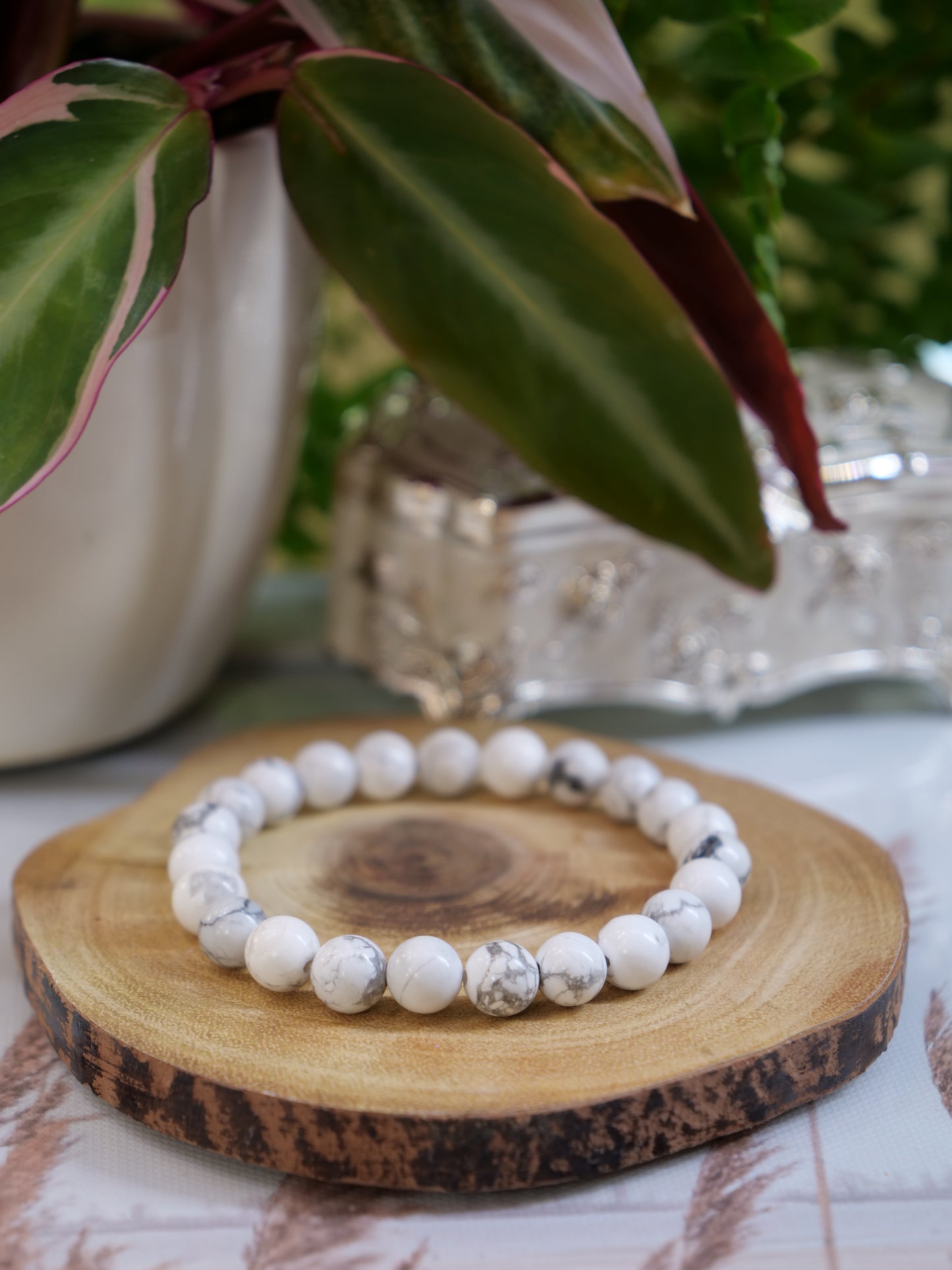 Howlite 8mm Beaded Natural Gemstone Elastic Bracelet, Genuine Top Grade Gift Jewelry, Men Women Fashion Crystal Energy Jewellery