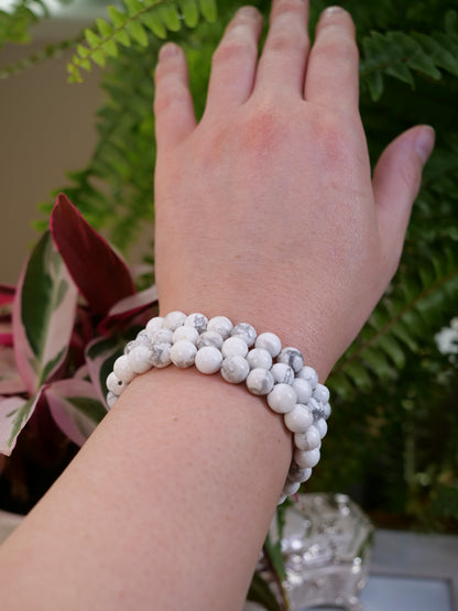 Howlite 8mm Beaded Natural Gemstone Elastic Bracelet, Genuine Top Grade Gift Jewelry, Men Women Fashion Crystal Energy Jewellery