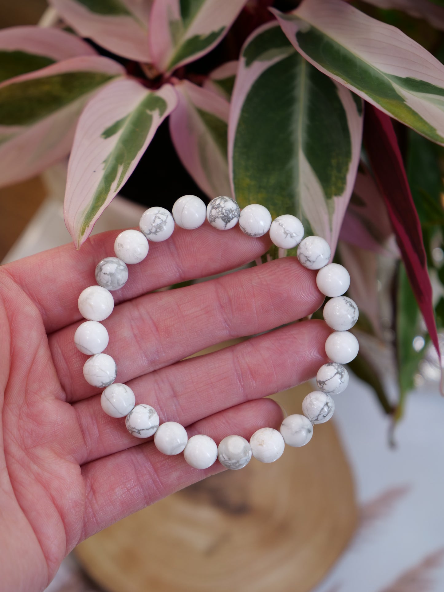 Howlite 8mm Beaded Natural Gemstone Elastic Bracelet, Genuine Top Grade Gift Jewelry, Men Women Fashion Crystal Energy Jewellery