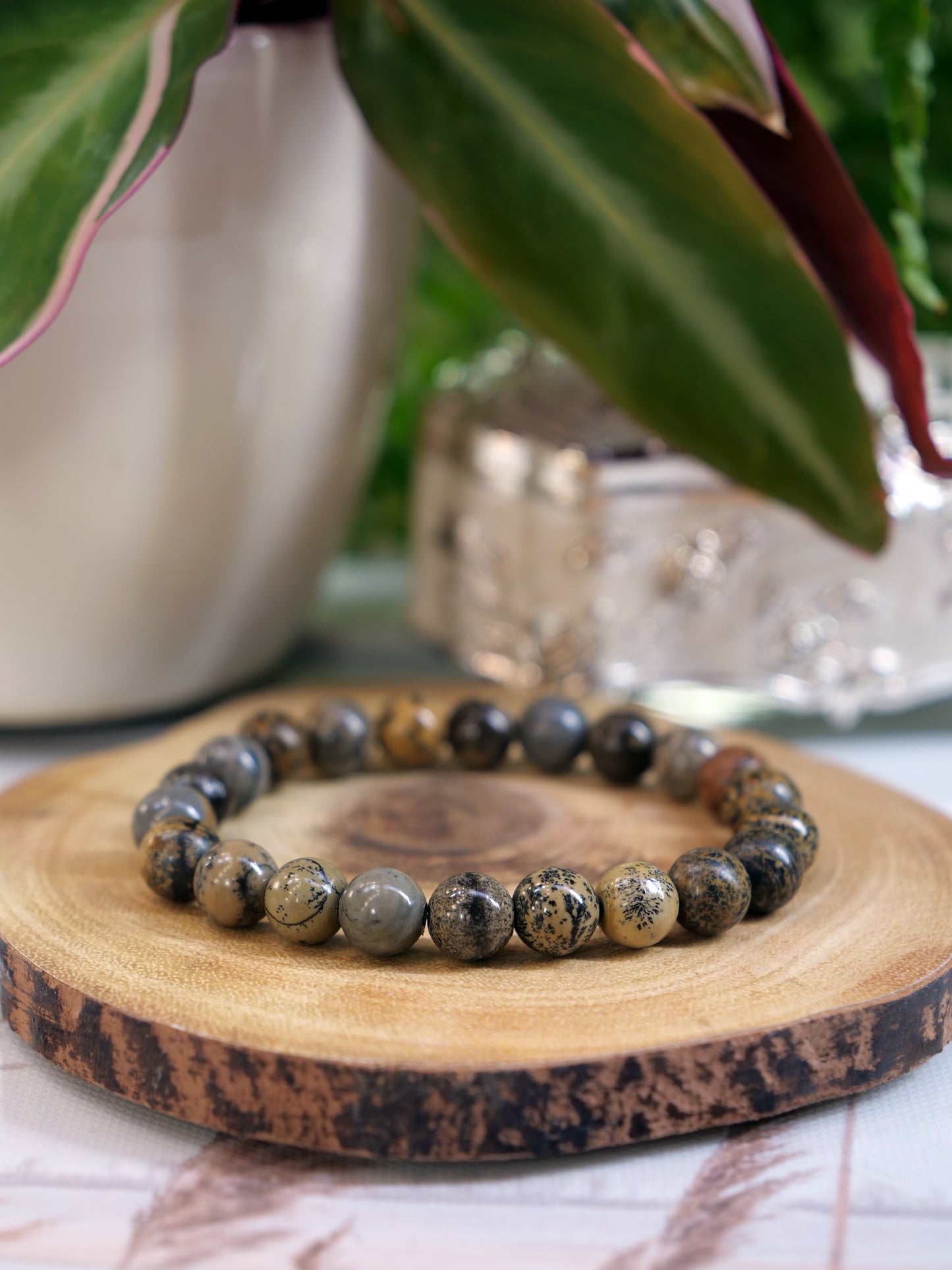 Dendritic Jasper 8mm Beaded Natural Gemstone Elastic Bracelet, Genuine Top Grade Gift Jewelry, Men Women Fashion Crystal Energy Jewellery