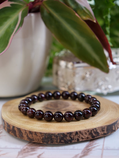 Almandine Garnet 8mm Beaded Natural Gemstone Elastic Bracelet, Genuine Top Grade Gift Jewelry, Men Women Fashion Crystal Energy Jewellery