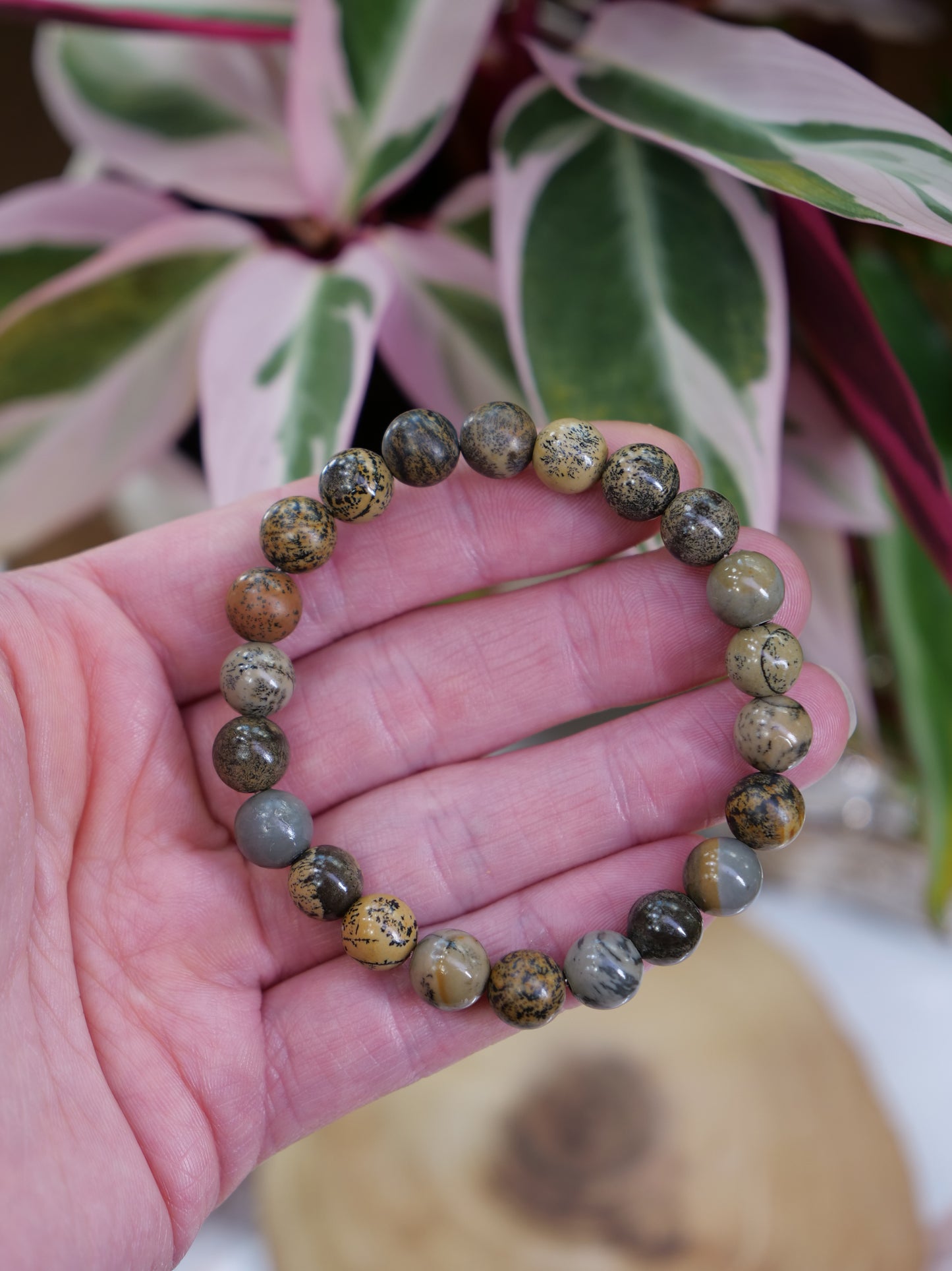 Dendritic Jasper 8mm Beaded Natural Gemstone Elastic Bracelet, Genuine Top Grade Gift Jewelry, Men Women Fashion Crystal Energy Jewellery