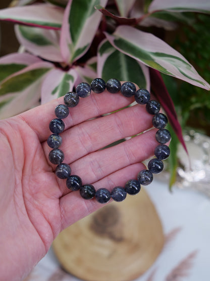 Iolite 8mm Beaded Natural Gemstone Elastic Bracelet, Genuine Top Grade Gift Jewelry, Men Women Fashion Crystal Energy Jewellery