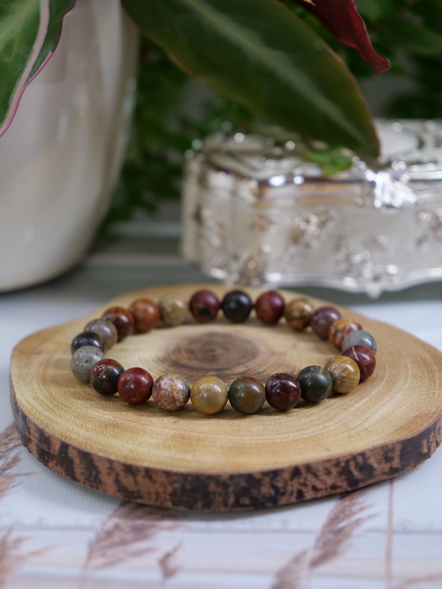 Picasso Jasper 8mm Beaded Natural Gemstone Elastic Bracelet, Genuine Top Grade Gift Jewelry, Men Women Fashion Crystal Energy Jewellery