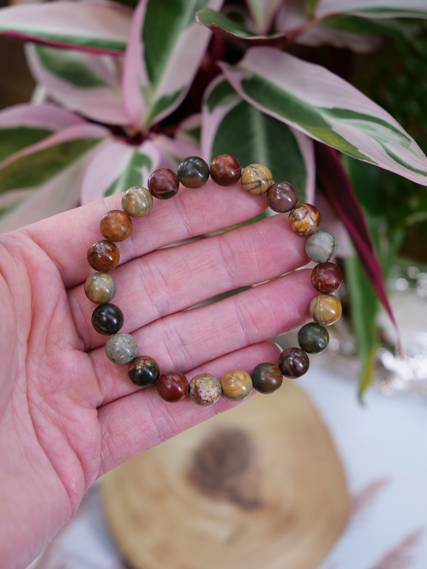 Picasso Jasper 8mm Beaded Natural Gemstone Elastic Bracelet, Genuine Top Grade Gift Jewelry, Men Women Fashion Crystal Energy Jewellery