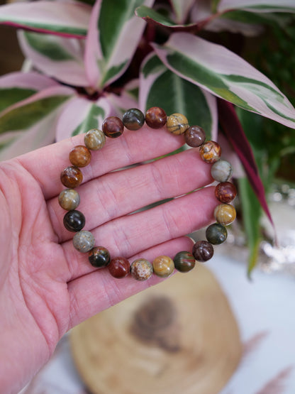 Picasso Jasper 8mm Beaded Natural Gemstone Elastic Bracelet, Genuine Top Grade Gift Jewelry, Men Women Fashion Crystal Energy Jewellery