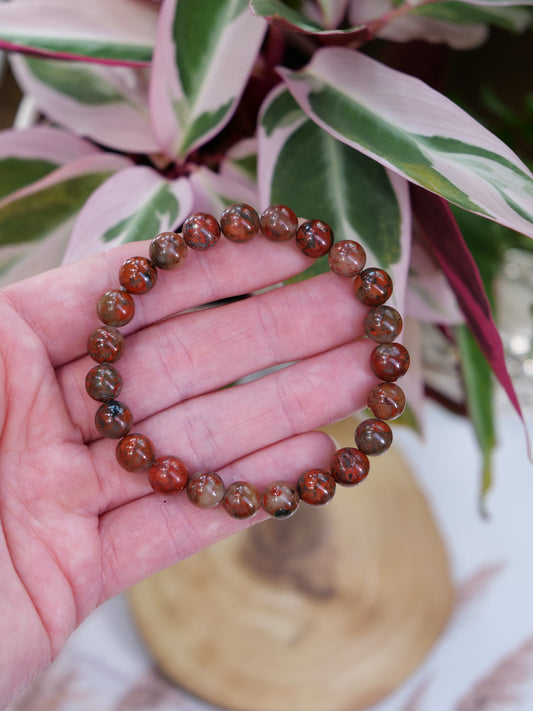 Brecciated Jasper 8mm Beaded Natural Gemstone Elastic Bracelet, Genuine Top Grade Gift Jewelry, Men Women Fashion Crystal Energy Jewellery