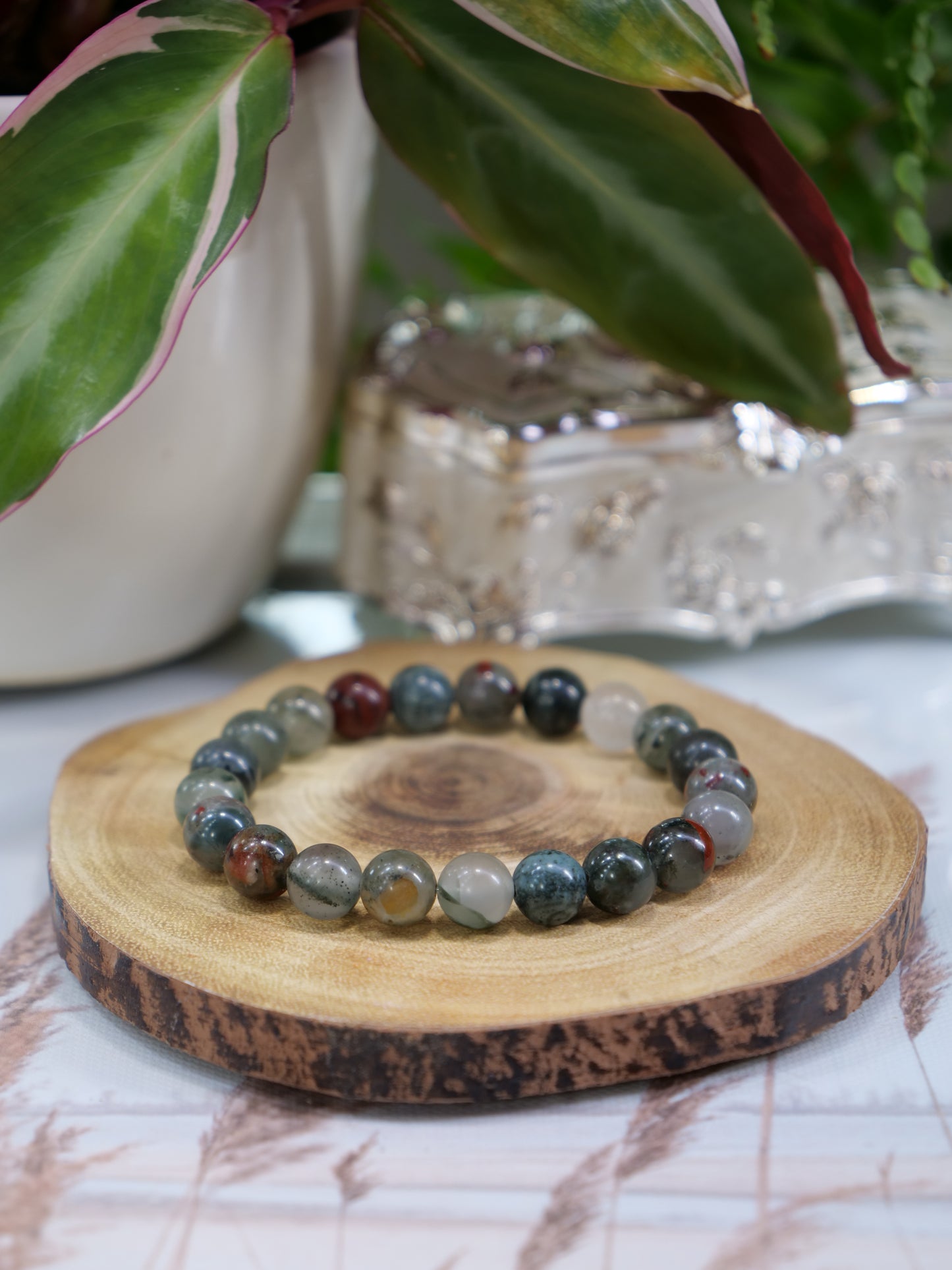 African Bloodstone 8mm Beaded Natural Gemstone Elastic Bracelet, Genuine Top Grade Gift Jewelry, Men Women Fashion Crystal Energy Jewellery