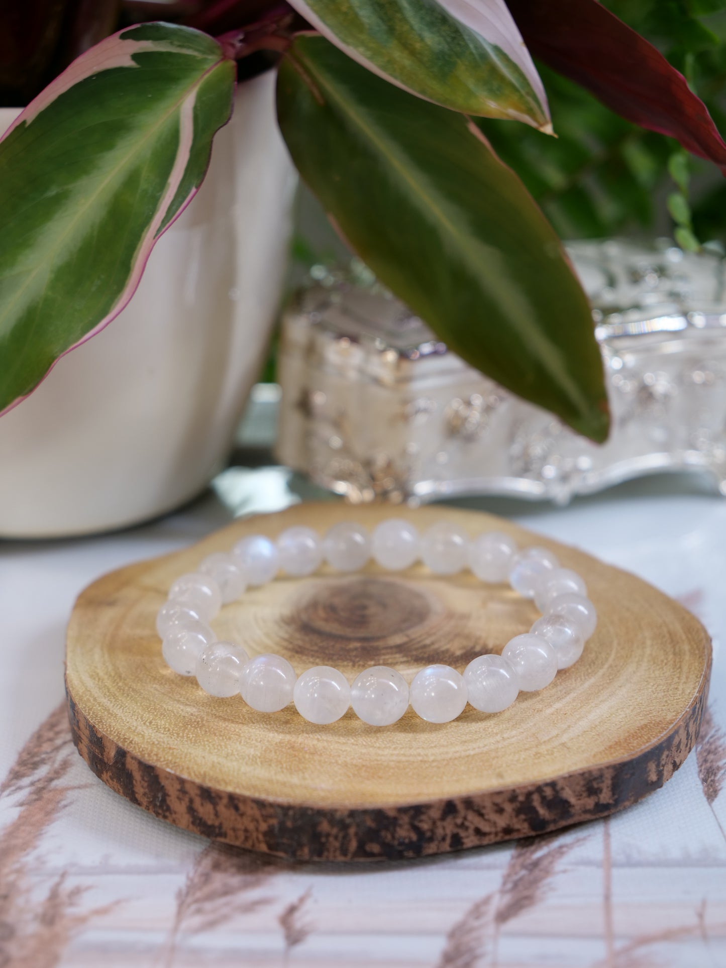 Moonstone 8mm Beaded Natural Gemstone Elastic Bracelet, Genuine Top Grade Gift Jewelry, Men Women Fashion Crystal Energy Jewellery