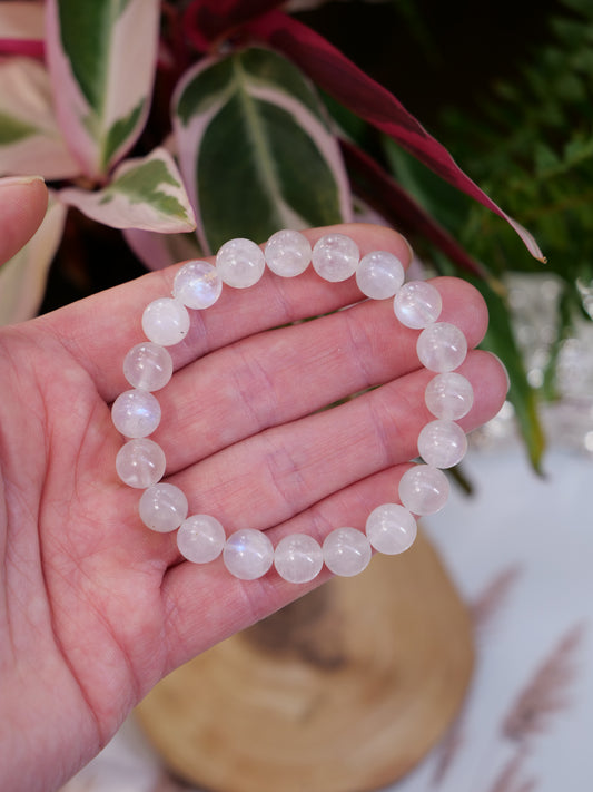 Moonstone 8mm Beaded Natural Gemstone Elastic Bracelet, Genuine Top Grade Gift Jewelry, Men Women Fashion Crystal Energy Jewellery