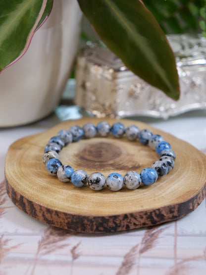 K2 Azurite Granite 8mm Beaded Natural Gemstone Elastic Bracelet, Genuine Top Grade Gift Jewelry, Men Women Fashion Crystal Energy Jewellery