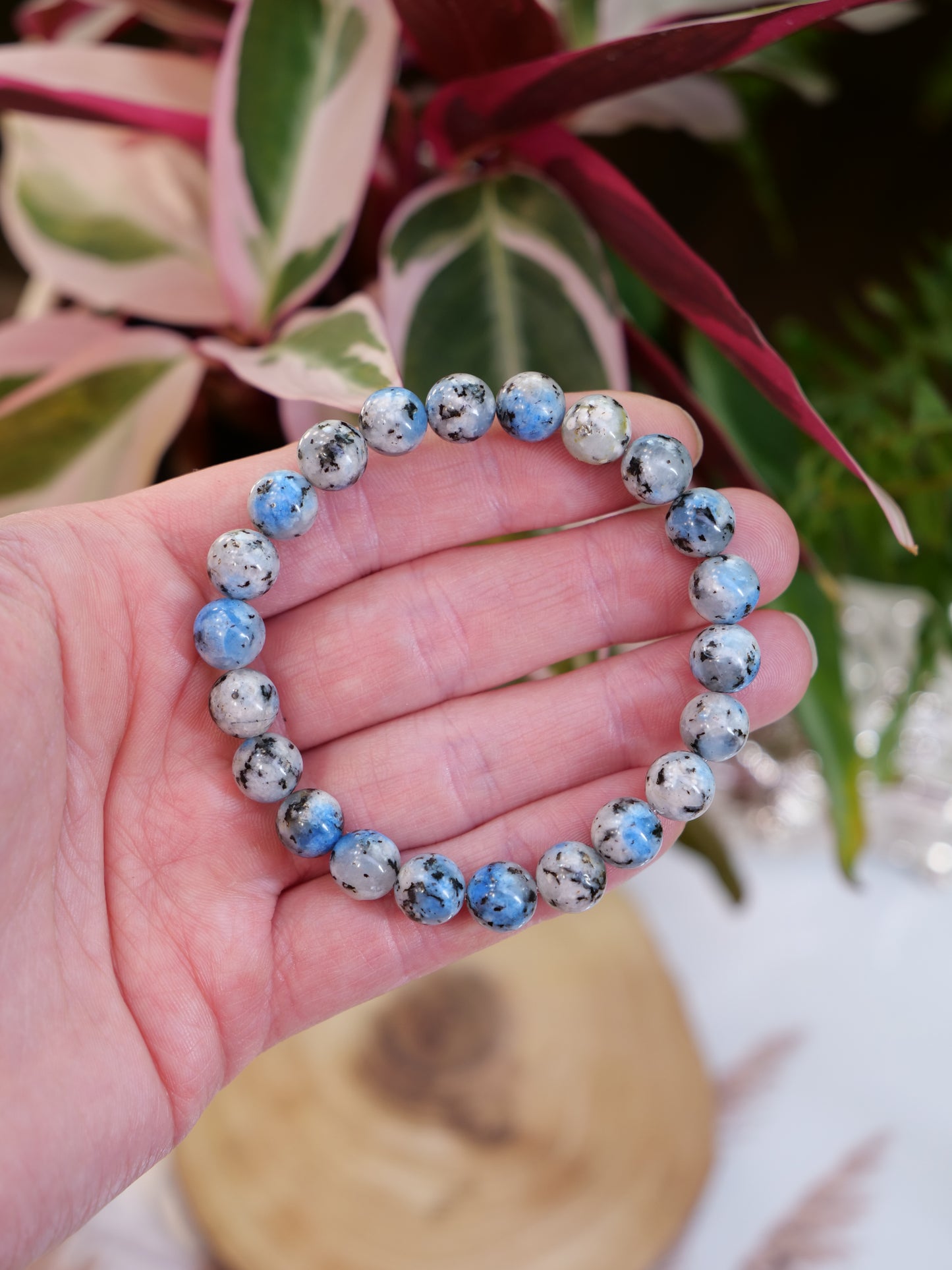 K2 Azurite Granite 8mm Beaded Natural Gemstone Elastic Bracelet, Genuine Top Grade Gift Jewelry, Men Women Fashion Crystal Energy Jewellery