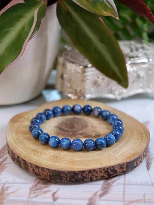 Blue Kyanite 8mm Beaded Natural Gemstone Elastic Bracelet, Genuine Top Grade Gift Jewelry, Men Women Fashion Crystal Energy Jewellery