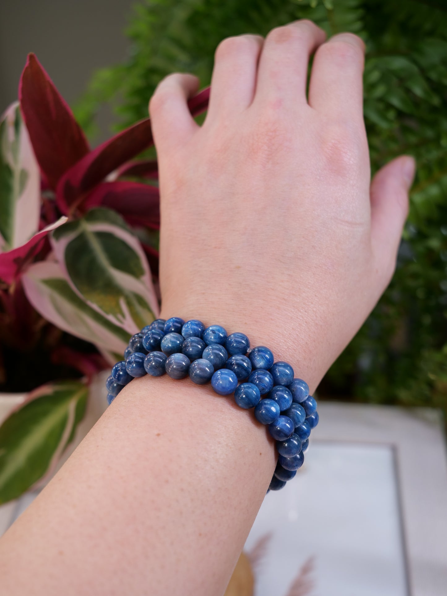 Blue Kyanite 8mm Beaded Natural Gemstone Elastic Bracelet, Genuine Top Grade Gift Jewelry, Men Women Fashion Crystal Energy Jewellery