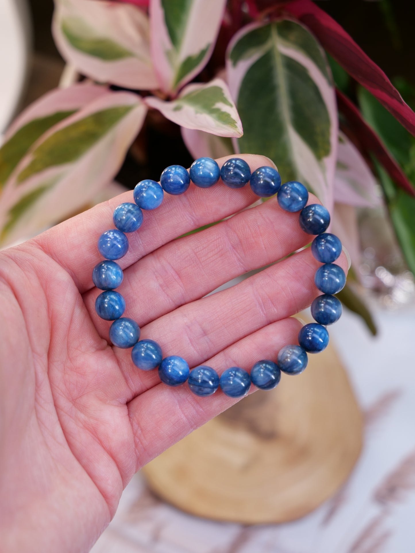 Blue Kyanite 8mm Beaded Natural Gemstone Elastic Bracelet, Genuine Top Grade Gift Jewelry, Men Women Fashion Crystal Energy Jewellery