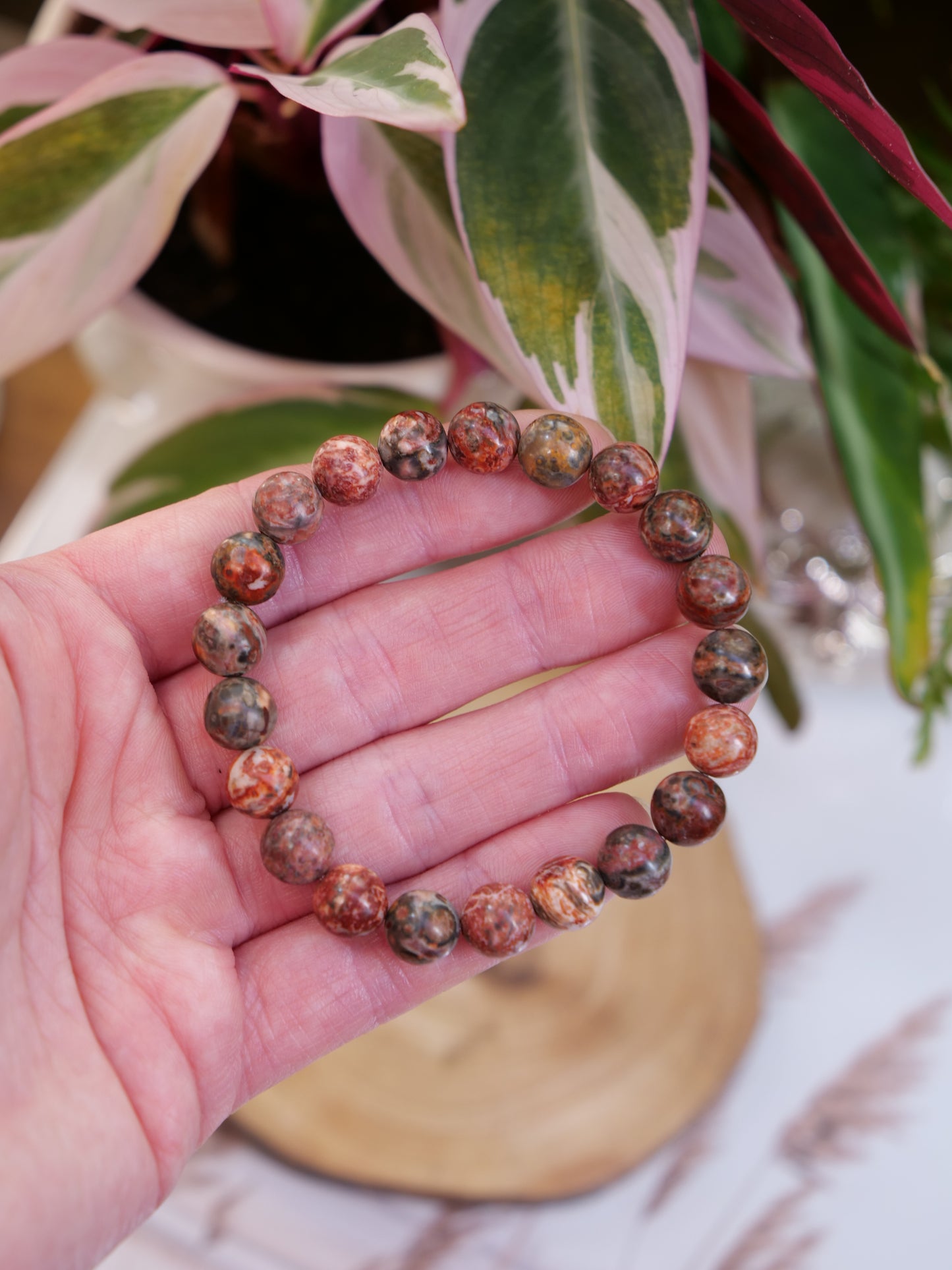 Leopardskin Jasper 8mm Beaded Natural Gemstone Elastic Bracelet, Genuine Top Grade Gift Jewelry, Men Women Fashion Crystal Energy Jewellery