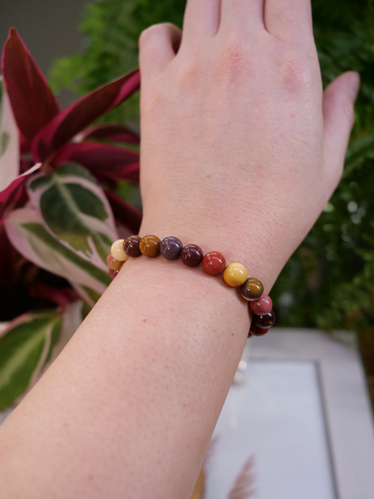 Mookaite Jasper 8mm Beaded Natural Gemstone Elastic Bracelet, Genuine Top Grade Gift Jewelry, Men Women Fashion Crystal Energy Jewellery