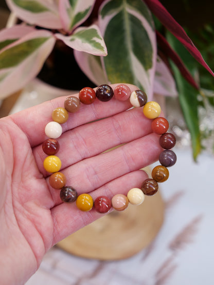 Mookaite Jasper 8mm Beaded Natural Gemstone Elastic Bracelet, Genuine Top Grade Gift Jewelry, Men Women Fashion Crystal Energy Jewellery