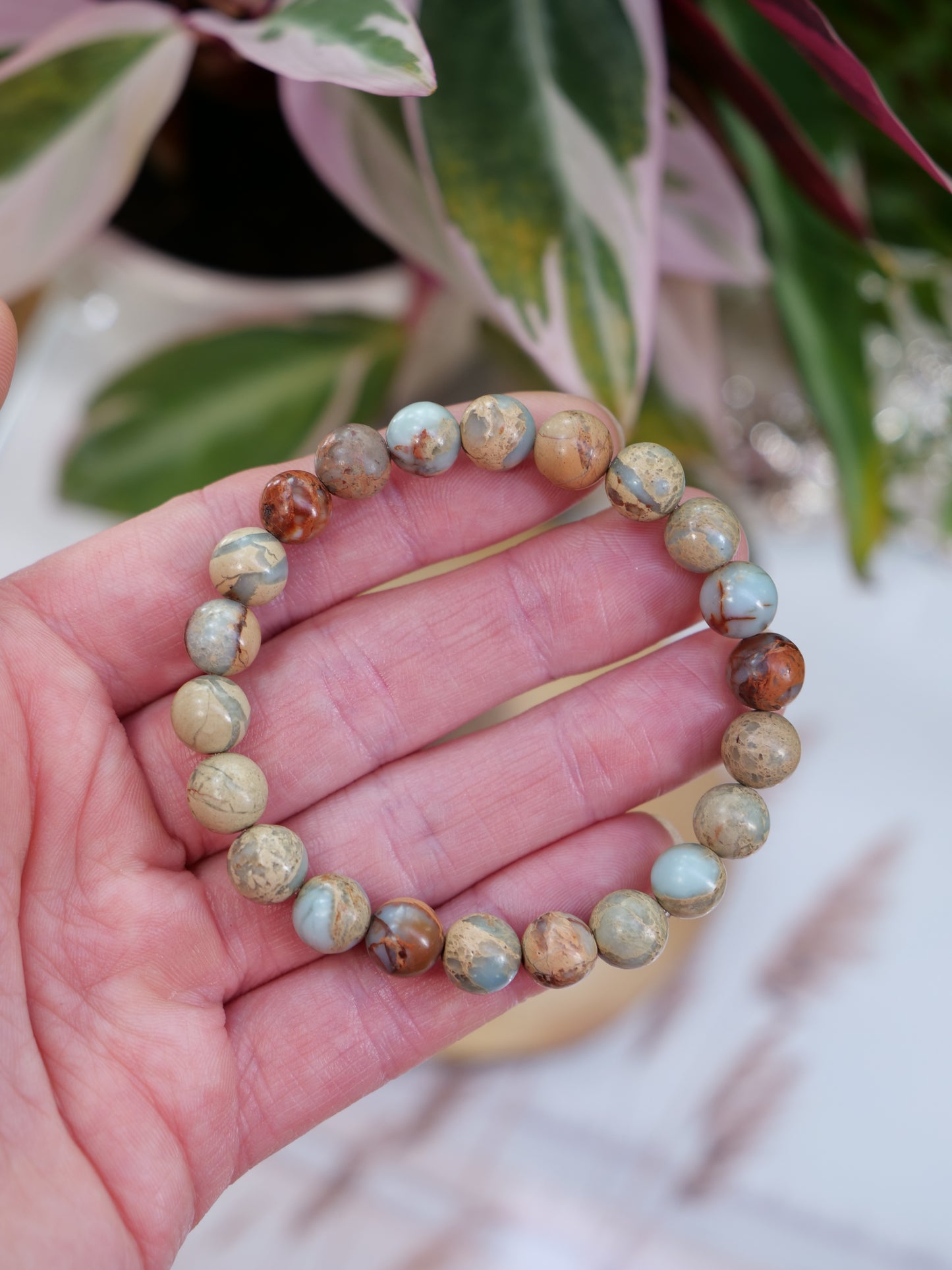 Aqua Terra Jasper 8mm Beaded Natural Gemstone Elastic Bracelet, Genuine Top Grade Gift Jewelry, Men Women Fashion Crystal Energy Jewellery