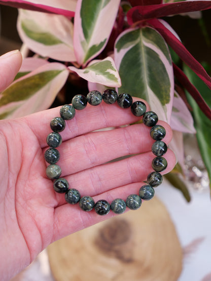 Kambaba Jasper8mm Beaded Natural Gemstone Elastic Bracelet, Genuine Top Grade Gift Jewelry, Men Women Fashion Crystal Energy Jewellery