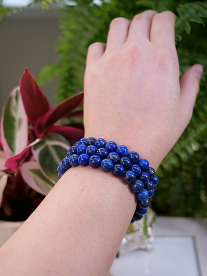 Lapis Lazuli 8mm Beaded Natural Gemstone Elastic Bracelet, Genuine Top Grade Gift Jewelry, Men Women Fashion Crystal Energy Jewellery