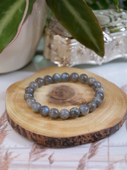 Labradorite 8mm Beaded Natural Gemstone Elastic Bracelet, Genuine Top Grade Gift Jewelry, Men Women Fashion Crystal Energy Jewellery