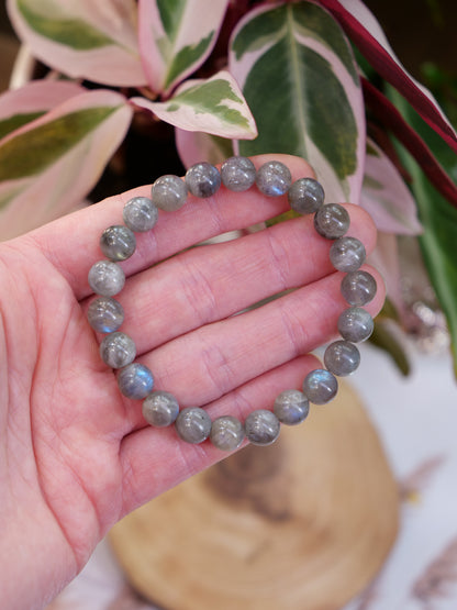 Labradorite 8mm Beaded Natural Gemstone Elastic Bracelet, Genuine Top Grade Gift Jewelry, Men Women Fashion Crystal Energy Jewellery