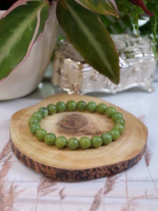 Nephrite 8mm Beaded Natural Gemstone Elastic Bracelet, Genuine Top Grade Gift Jewelry, Men Women Fashion Crystal Energy Jewellery