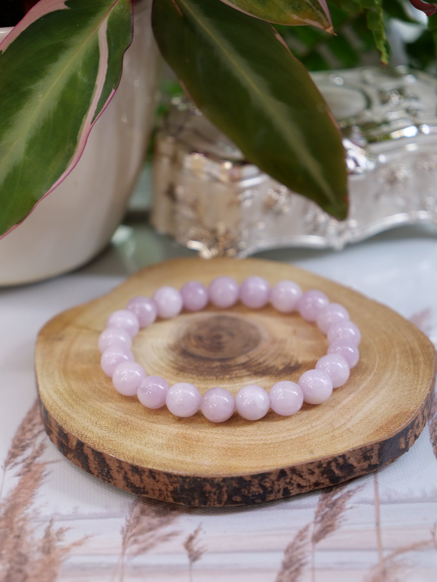 Kunzite 8mm Beaded Natural Gemstone Elastic Bracelet, Genuine Top Grade Gift Jewelry, Men Women Fashion Crystal Energy Jewellery