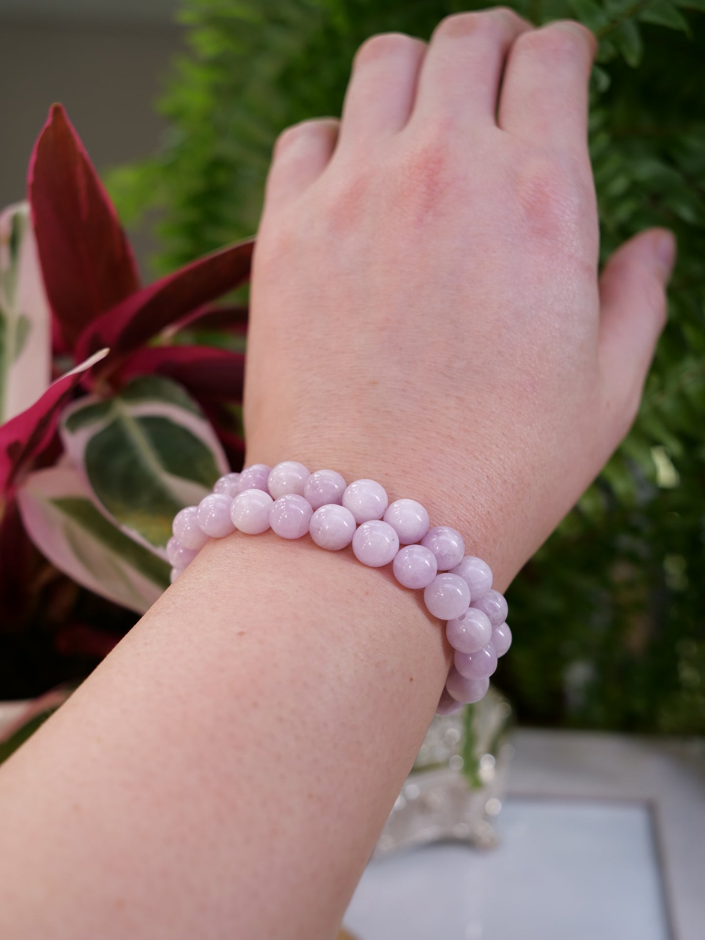 Kunzite 8mm Beaded Natural Gemstone Elastic Bracelet, Genuine Top Grade Gift Jewelry, Men Women Fashion Crystal Energy Jewellery