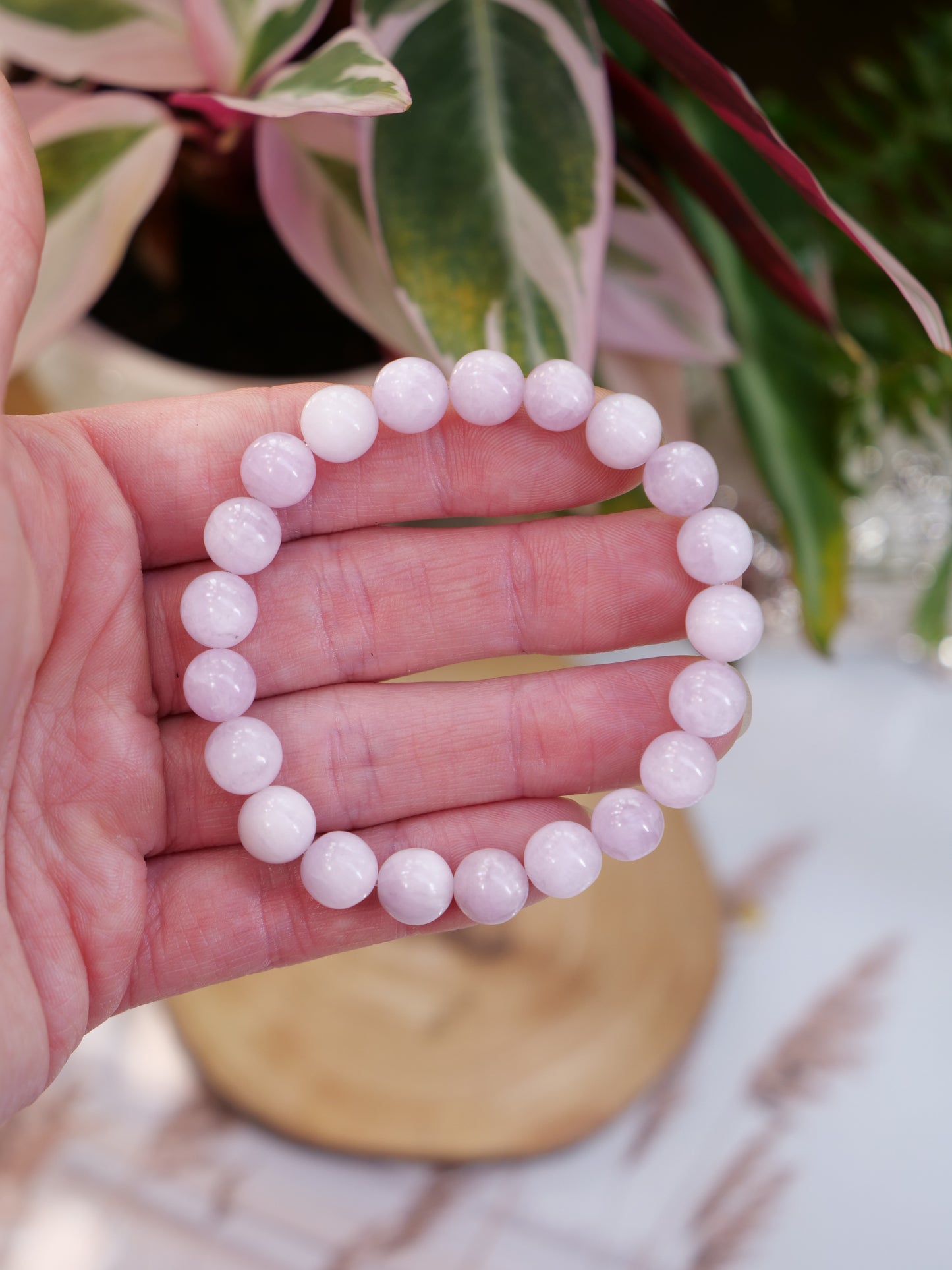 Kunzite 8mm Beaded Natural Gemstone Elastic Bracelet, Genuine Top Grade Gift Jewelry, Men Women Fashion Crystal Energy Jewellery