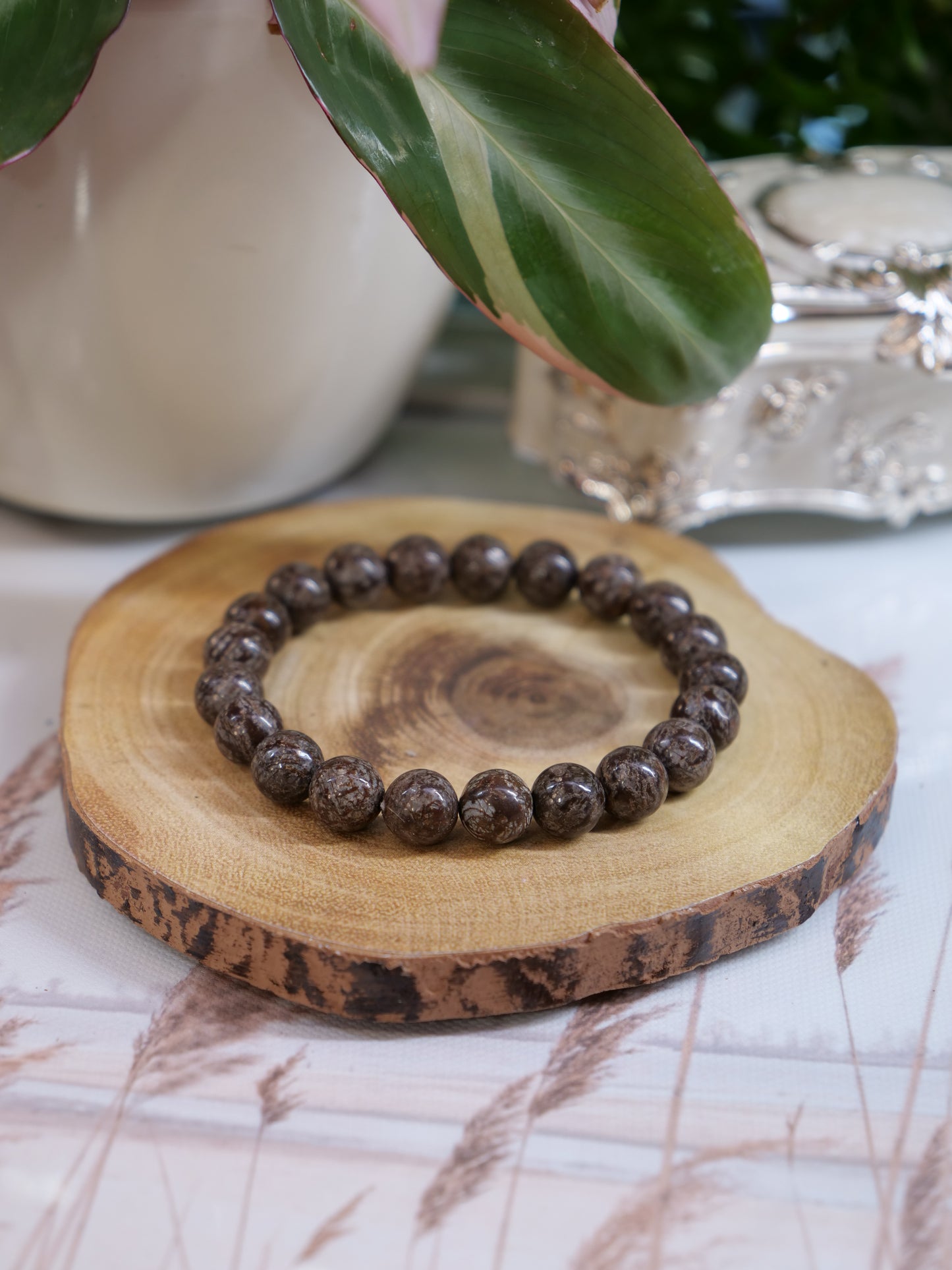 Brown Snowflake Obsidian 8mm Beaded Natural Gemstone Elastic Bracelet, Genuine Top Grade Gift Jewelry, Men Women Fashion Crystal Energy Jewellery