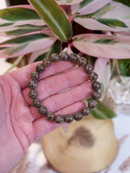 Brown Snowflake Obsidian 8mm Beaded Natural Gemstone Elastic Bracelet, Genuine Top Grade Gift Jewelry, Men Women Fashion Crystal Energy Jewellery